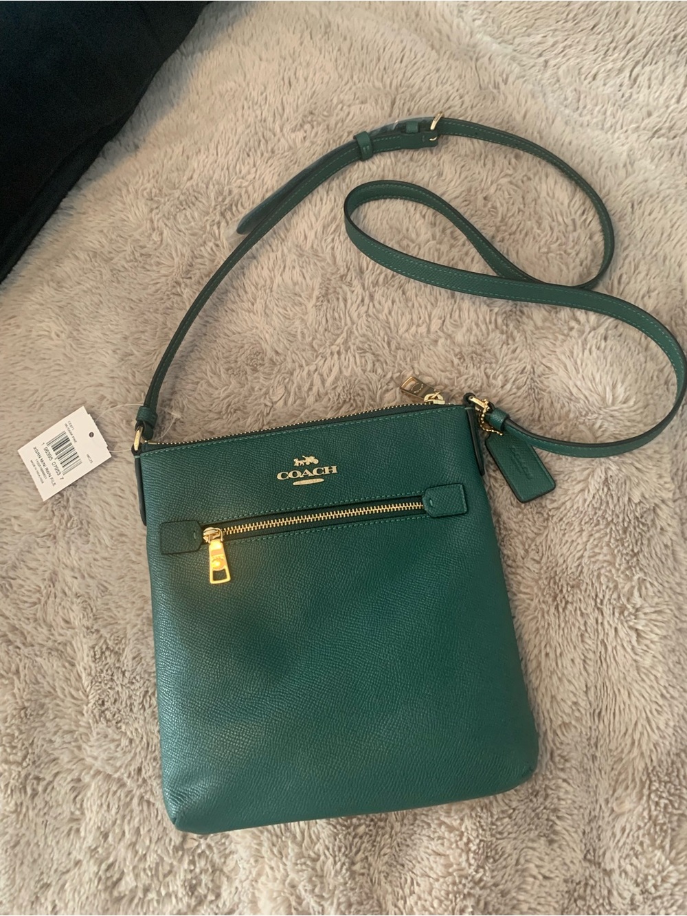 Coach Dark Pine Green Pebbled Leather Crossbody with Gold Hardware